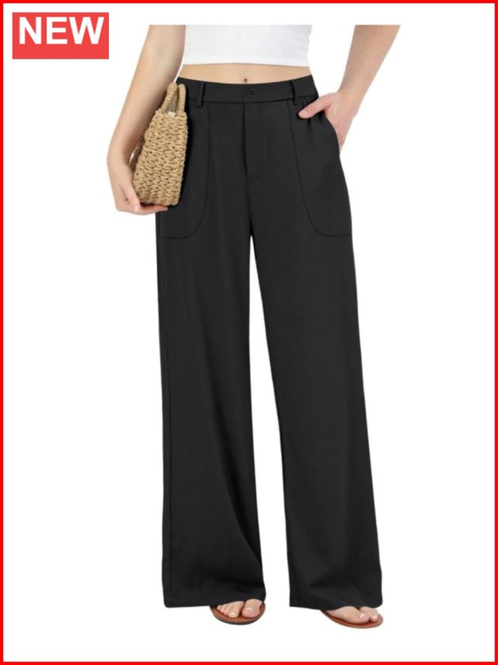 Womens Wide Leg Linen Cotton Pants Pull On Trousers High Waist Flowy
